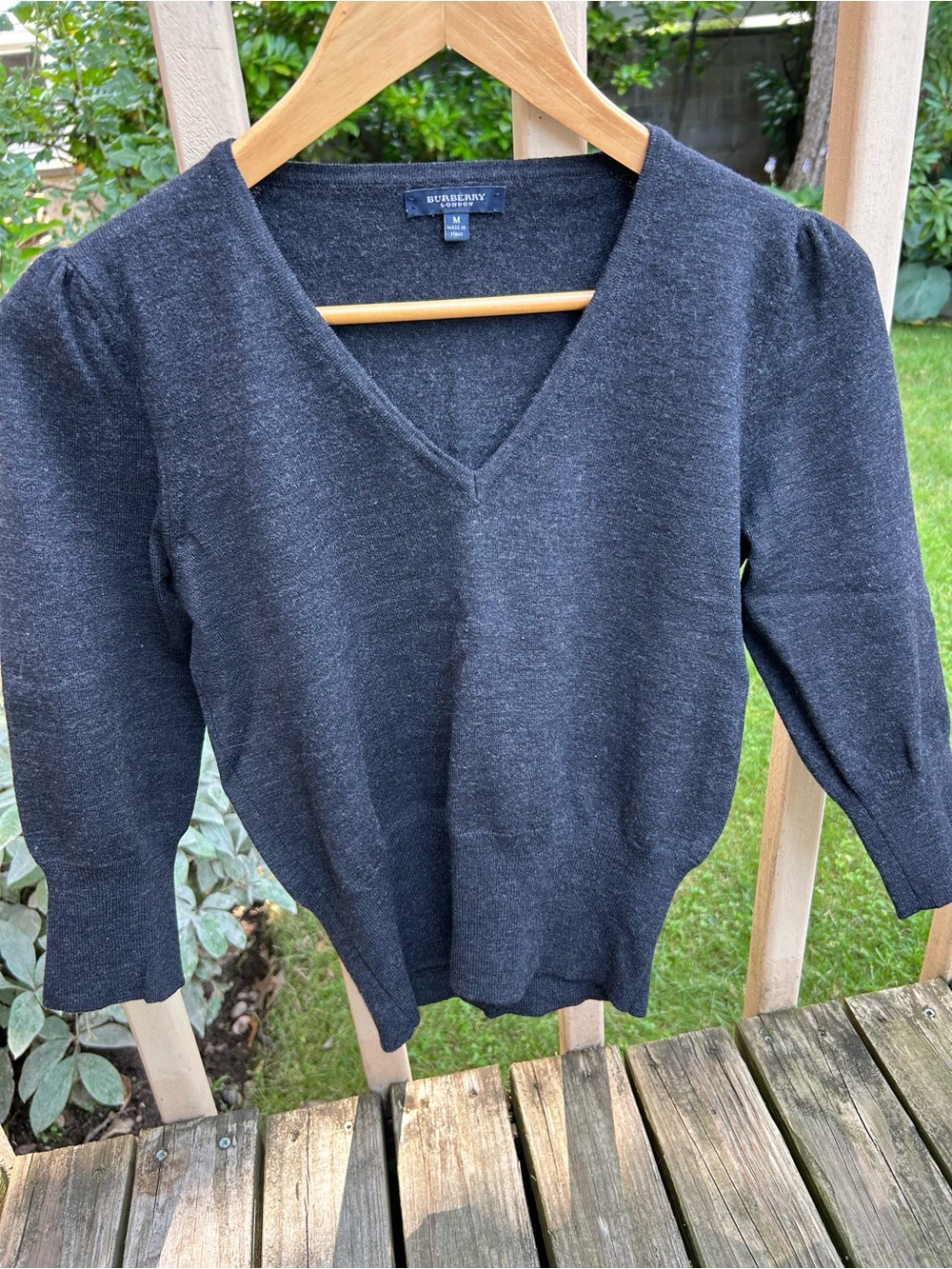 Burberry Charcoal V-Neck Women's Sweater